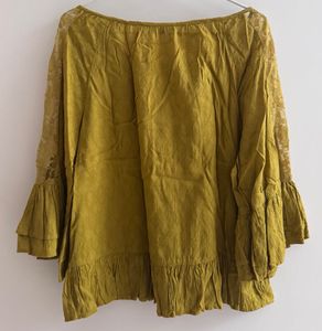 Mustard Yellow Lace-Detail Peplum Top