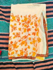 New Yellow Floral Print Saree With Blouse