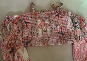 Paisley Print Crop Top off shoulder