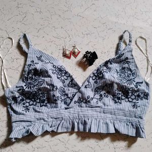 Striped Floral Embroidered Bralette