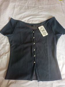 SHEIN BRAND Grey Pearl Fancy Button Top