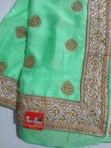 Mint Green Embroidered Saree