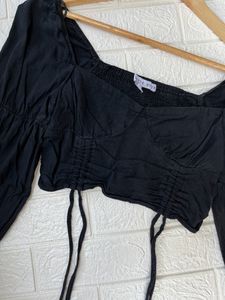 Black Drawstring Crop Top