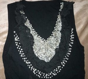 Black Embellished Sleeveless Top(Combo Check Below