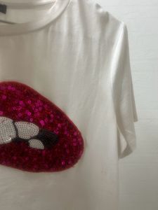 White Tshirt With Red Shiny On