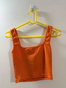 Orange Square Neck Tank Top