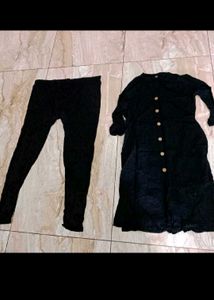 Black Kurta Set And Shoes+ Brown Leather Bag Combo