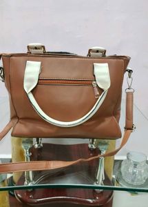 Floral-Accented Brown Satchel