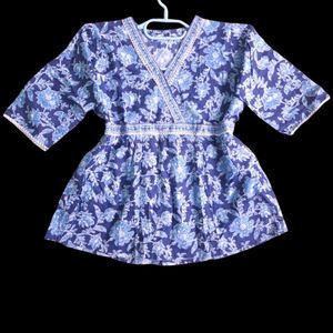 V-neck Short Cotton Kurti