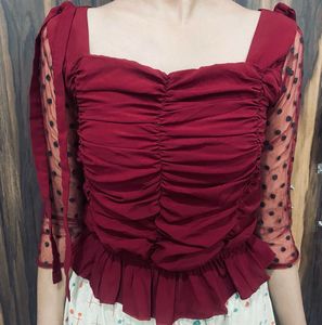 Red Ruffled Tie Top