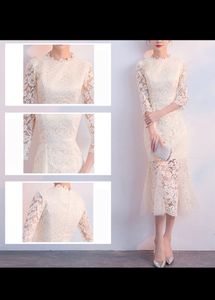 Wine Cream Fishtail Lace Party Dress