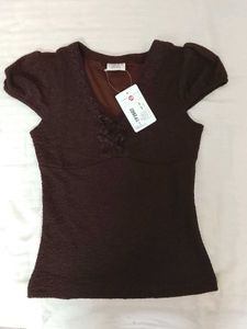 LITTLEBOX Fitted Brown Bow Top Y2k With Tag