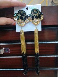 Black &amp; Gold Tassel Earrings
