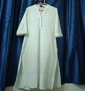 White Chikan Work Long Kurta👌