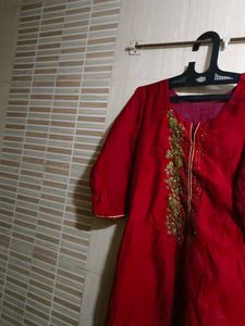 Red Embroidered Kurta