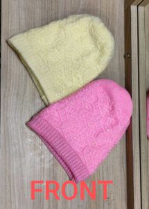 Pearl Embedded Fur Caps - Pink &amp; Lemon