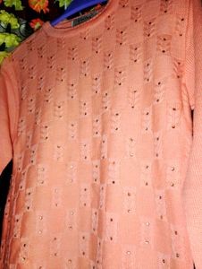 Peach Embellished Knit Sweater