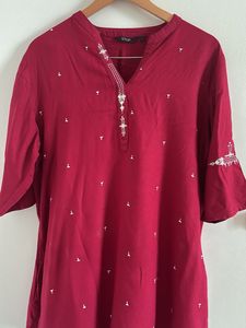 Maroon Embroidered Kurta