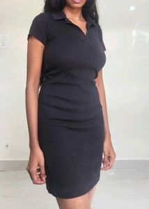 Black Bodycon Polo Dress