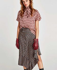 Zara Patterned Tie Neck Top