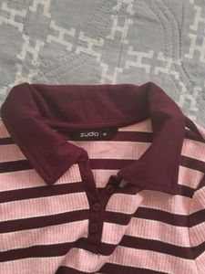 Striped Ribbed Polo T-Shirt