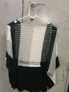 Black & White Striped Poncho