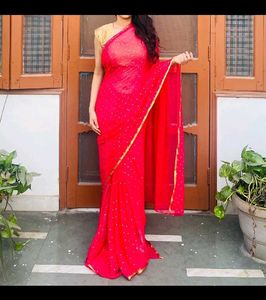 Pink Saree with Gold Blouse