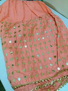 Peach Embellished Kurta And Palazzo