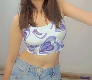 Purple Heart Printed Crop Top