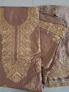 Brown 3pc Unstitched Set