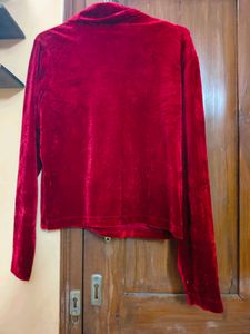 Imported Turtleneck Red Velvet Top
