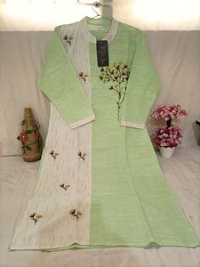 Pure Khadi Womens Kurti With Embroidery Work