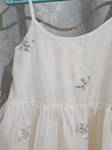 Floral Embroidered Off - White Sundress