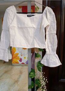 White Embroidered Crop Top