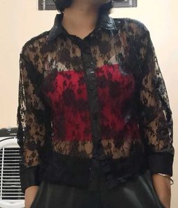 Elegant Black Lace Shirt Style Blouse