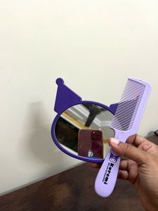 Kuromi Mirror With Comb Set - Purple