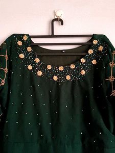 Dark Green Colour Gown With Dupatta