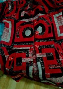 Red Patterned Button-Down Long Sweater coat