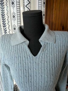 Grey Knit Polo Sweater