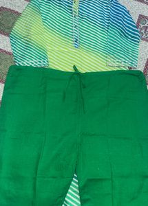 Lime &amp; Teal Striped Kurti Set