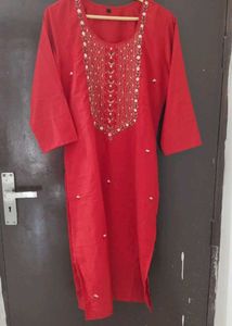 Red Embroidered Kurta