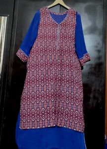 Blue & Pink Orange Printed Kurti for 44 Bust