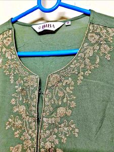 🫅 BIBA | Yoke Design Kurta Trouser | Olive Gre