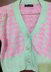 SHEIN Brand Pink Patterned Cardigan