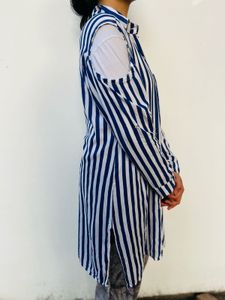 Blue &amp; White Striped Shirt Dress