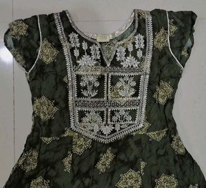 Olive Green Embroidered Kurta