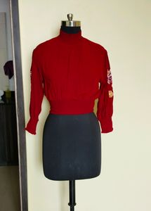 Red Close Neck Top