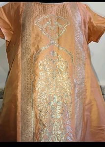 XXL Branded Peach Embroidered Kurta