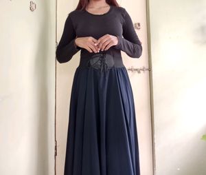 Long Flared Navy Blue Skirt