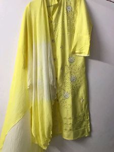 Unused Yellow Embroidered Kurta with dupatta